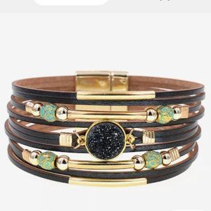 Beautiful multi-strand women's rope and leather bracelets. Magnetic clasp